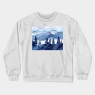 Dreamy Mountains with Fog in Light Blue and Indigo Crewneck Sweatshirt